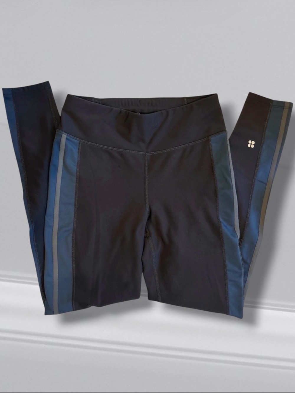Sweaty Betty London Black Blue Stripe Full Length Running Leggings S